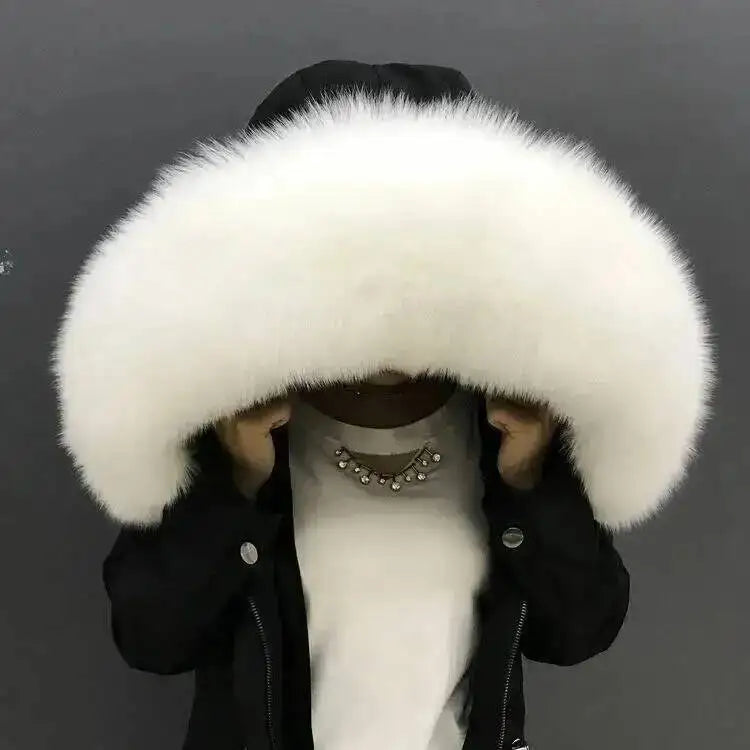 Super Large 100% Real Fox Fur Collar Hood Decor Fur Collar For Down Coat Women Winter Warm Fur Scarf Shawl Luxury