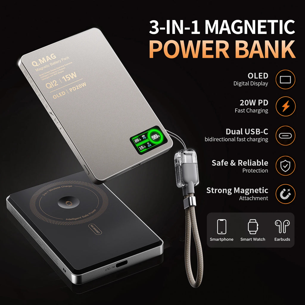 Vexaroa 10000mAh Qi 2.1 Magnetic Wireless Power Bank USB-C