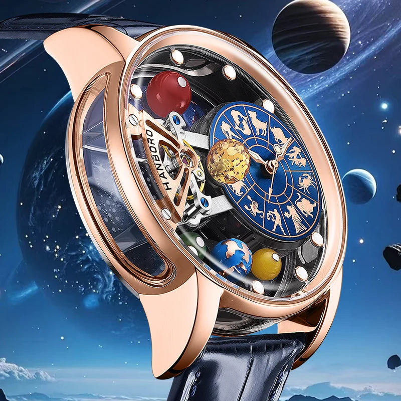 Vexaroa Starry Sky Skeleton Automatic Watch, Luminous Men's Steel