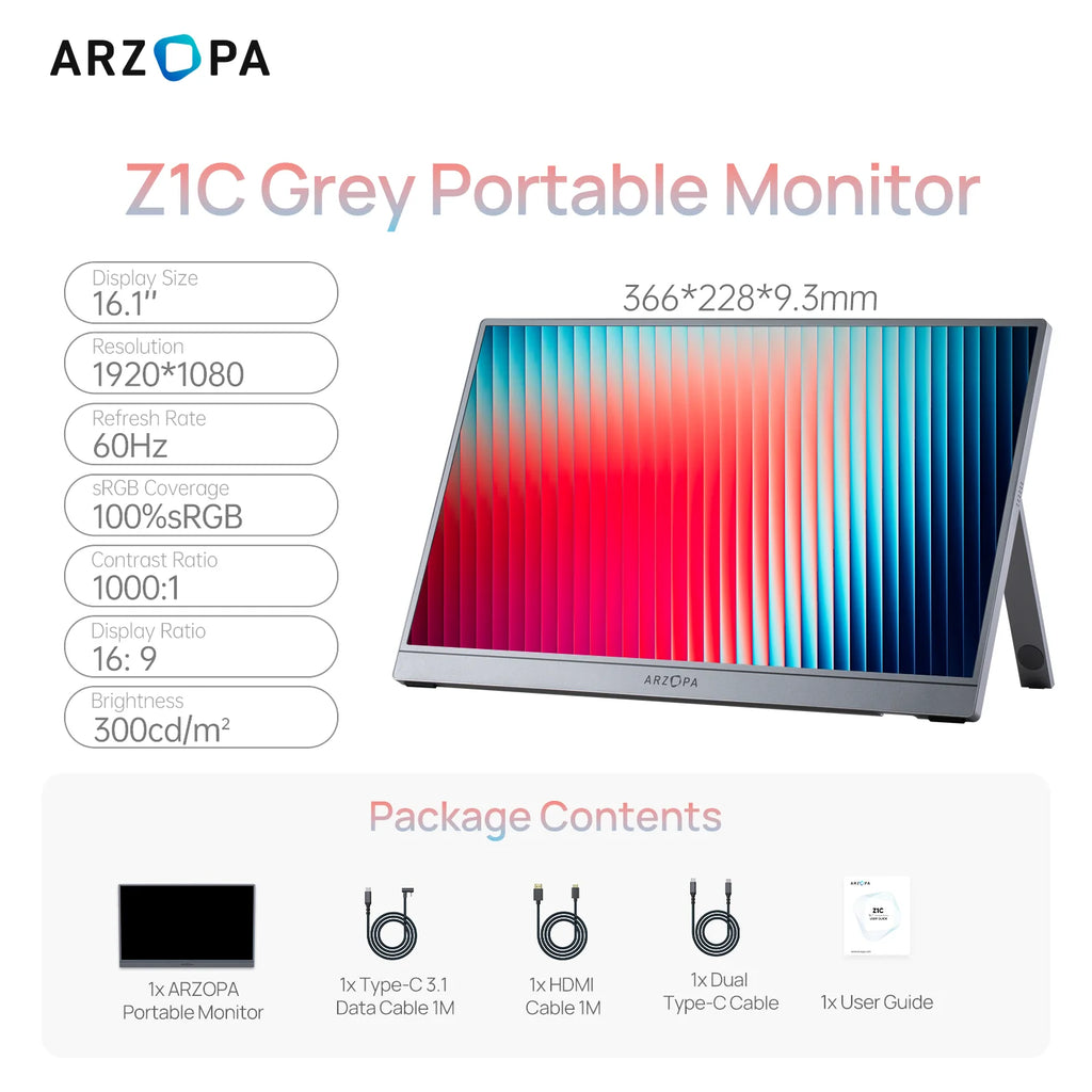 Vexaroa ARZOPA Portable FHD IPS Monitor, USB-C and HDMI