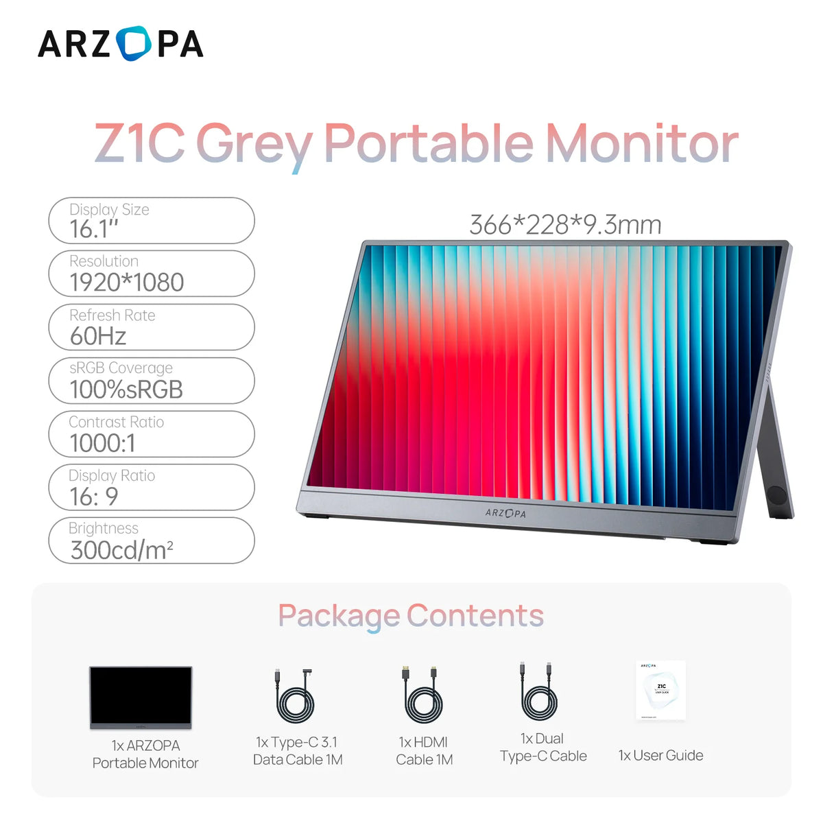 Vexaroa ARZOPA Portable FHD IPS Monitor, USB-C and HDMI