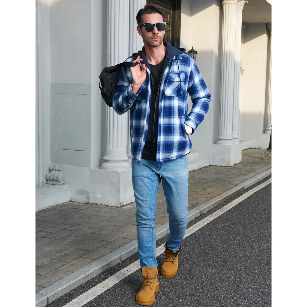 Vexaroa Men's Quilted Flannel Jacket with Hood