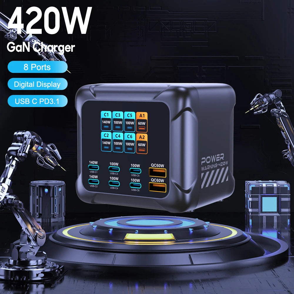 Vexaroa 420W GaN USB-C charging station with digital display – product view 1
