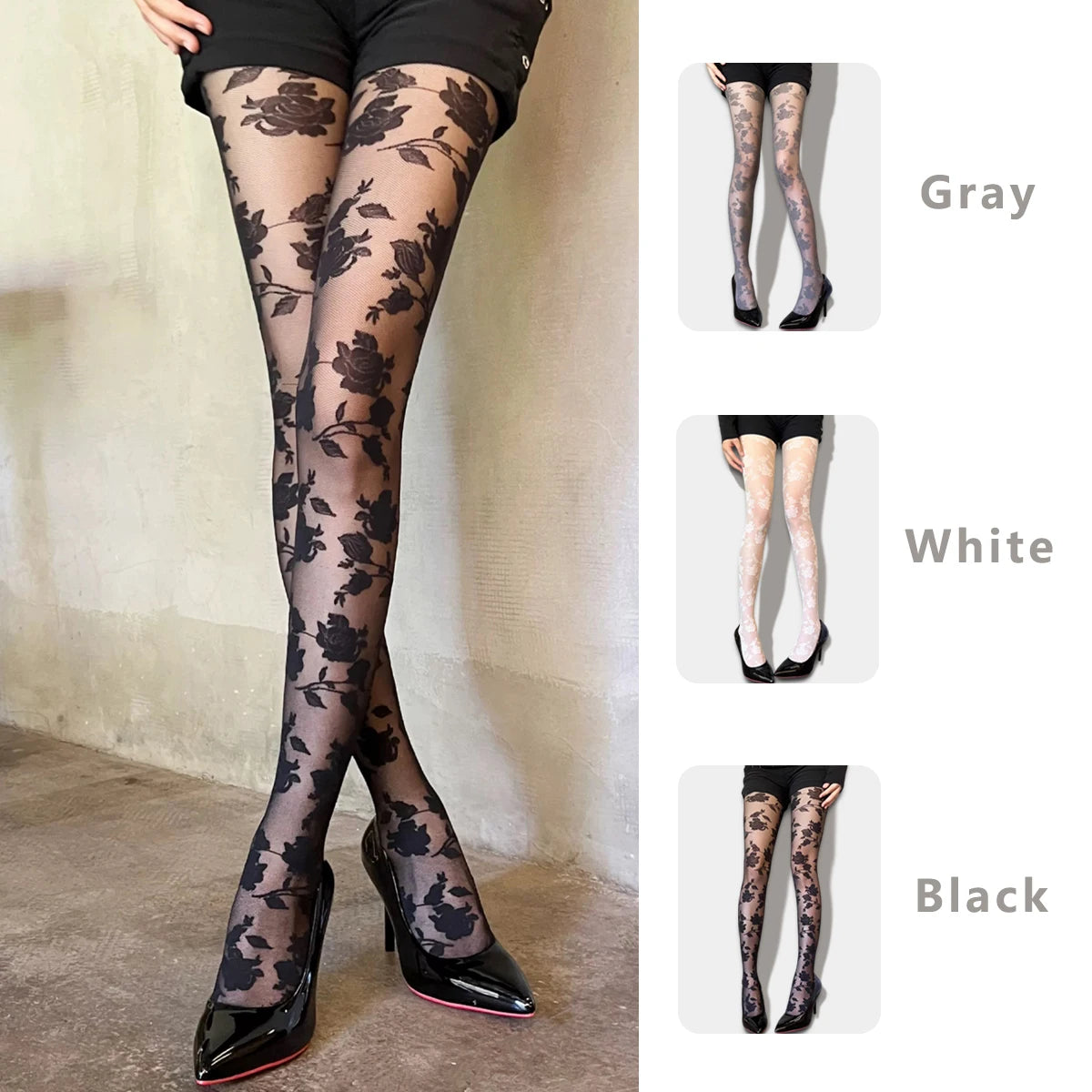 1 Pair of Women's Anti-Tear Pantyhose Highly Stretchy, Breathable, and Comfortable Featuring a Rose Pattern Design