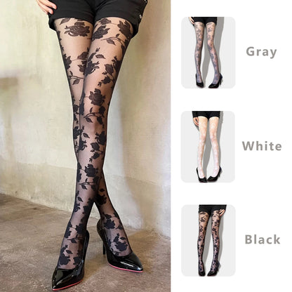 1 Pair of Women's Anti-Tear Pantyhose Highly Stretchy, Breathable, and Comfortable Featuring a Rose Pattern Design
