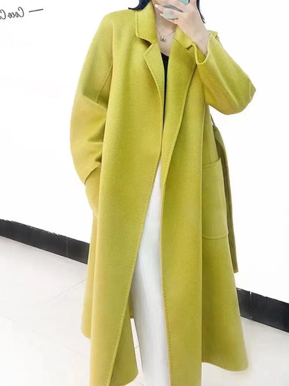 Women's Long Water Ripple Double-Faced Wool Wrap Coat at Vexaroa