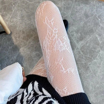 White Stocking Hot Tights Classic Hollowed Out Lace Mesh Stockings Bottomed Pantyhose