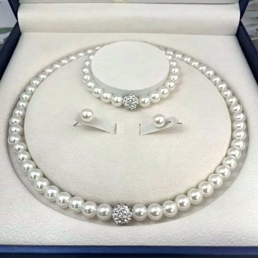 Vexaroa Pearl Bridal Necklace Bracelet Jewelry Set