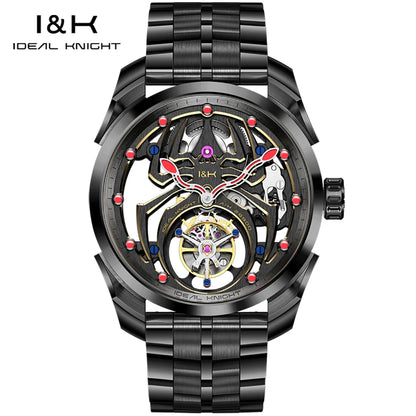 IDEAL KNIGHT Real Tourbillon Men's Watches High-Grade Fully Hollowed Spider Pattern Cool Dial Top Luxury Mechanical Watches 6802