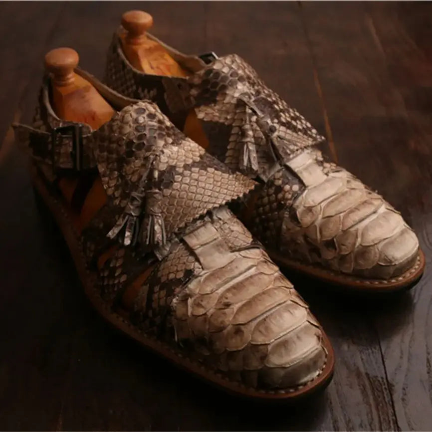 Men's Python Leather Breathable Business Sandals | Vexaroa
