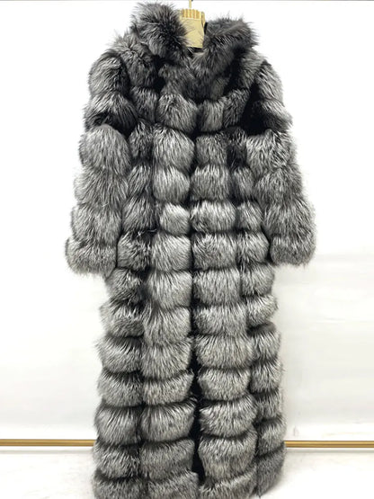 Women's Real Fox Fur Hooded Overcoat | Thick Natural Fur Winter Coat | Vexaroa