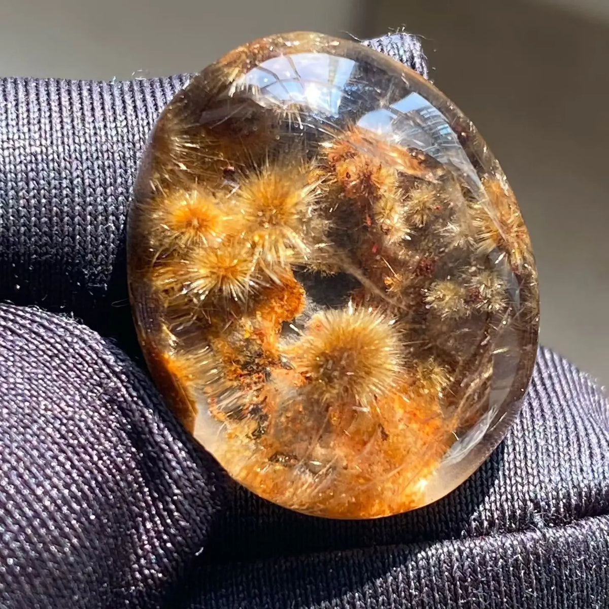 Vexaroa Gold Rutilated Quartz Sunflower Pendant | Oval Brazil