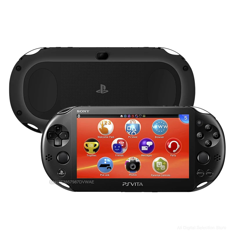 Sony PS Vita gaming console with home screen displayed on a white background