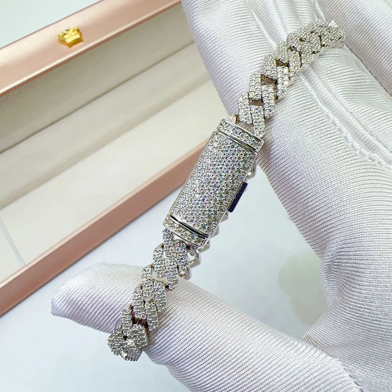 8mm Moissanite Cuban Link Bracelet in 925 Sterling Silver | Vexaroa.