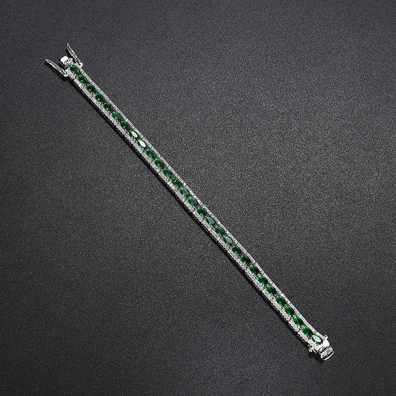 Luxury Solid Platinum PT950 Women's Green Diamond Bracelet Ins Fashion Single Row Moissanite Full Diamond Tennis Bracelet