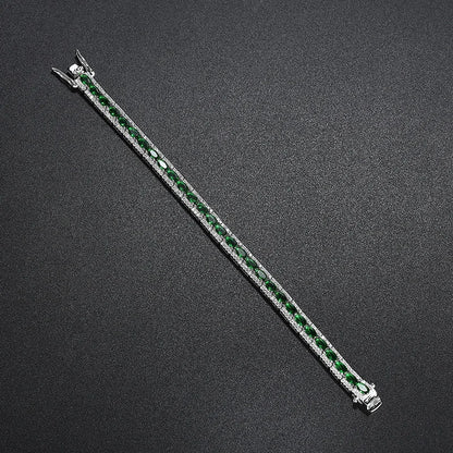 Luxury Solid Platinum PT950 Women's Green Diamond Bracelet Ins Fashion Single Row Moissanite Full Diamond Tennis Bracelet