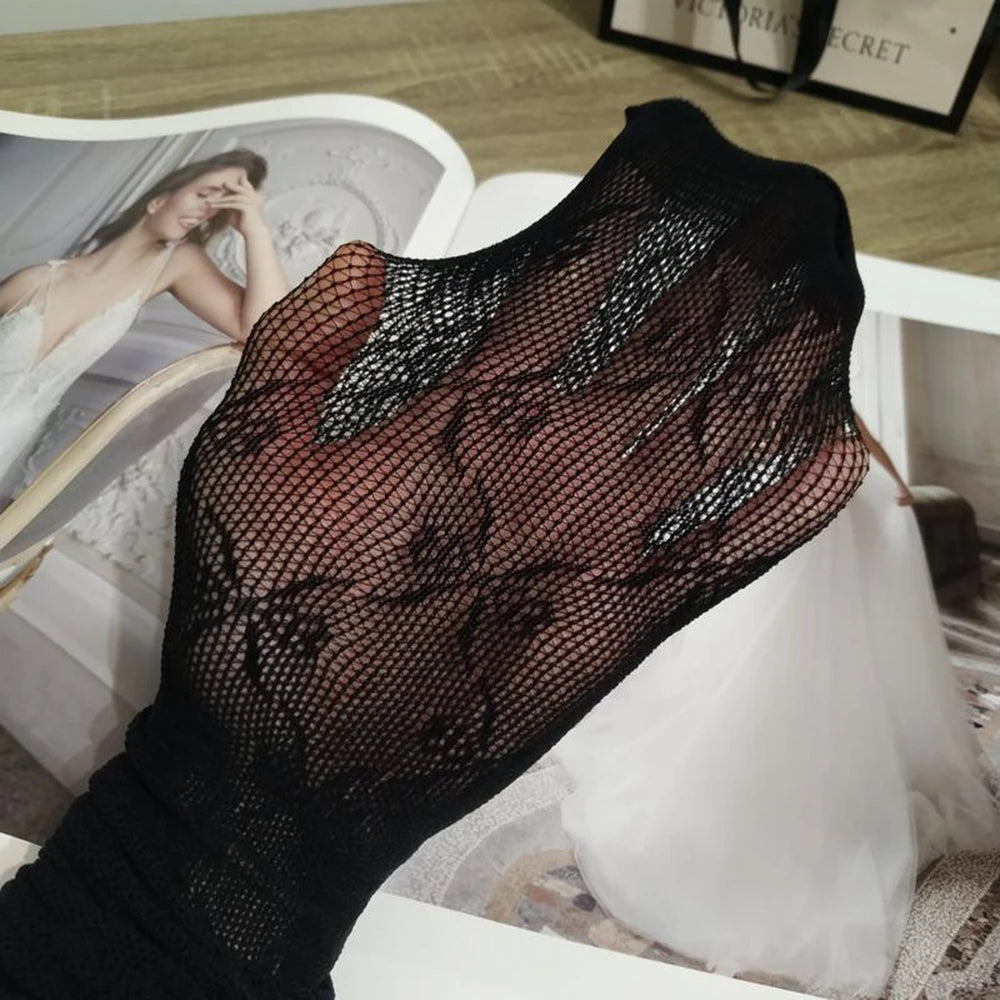 Vexaroa Lace Fishnet Pantyhose Retro Floral See-Through Tights