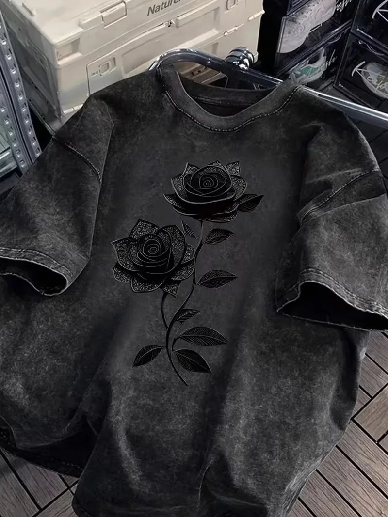 Vexaroa Womens Black Rose Gothic Graphic T-Shirt product photo, view 20