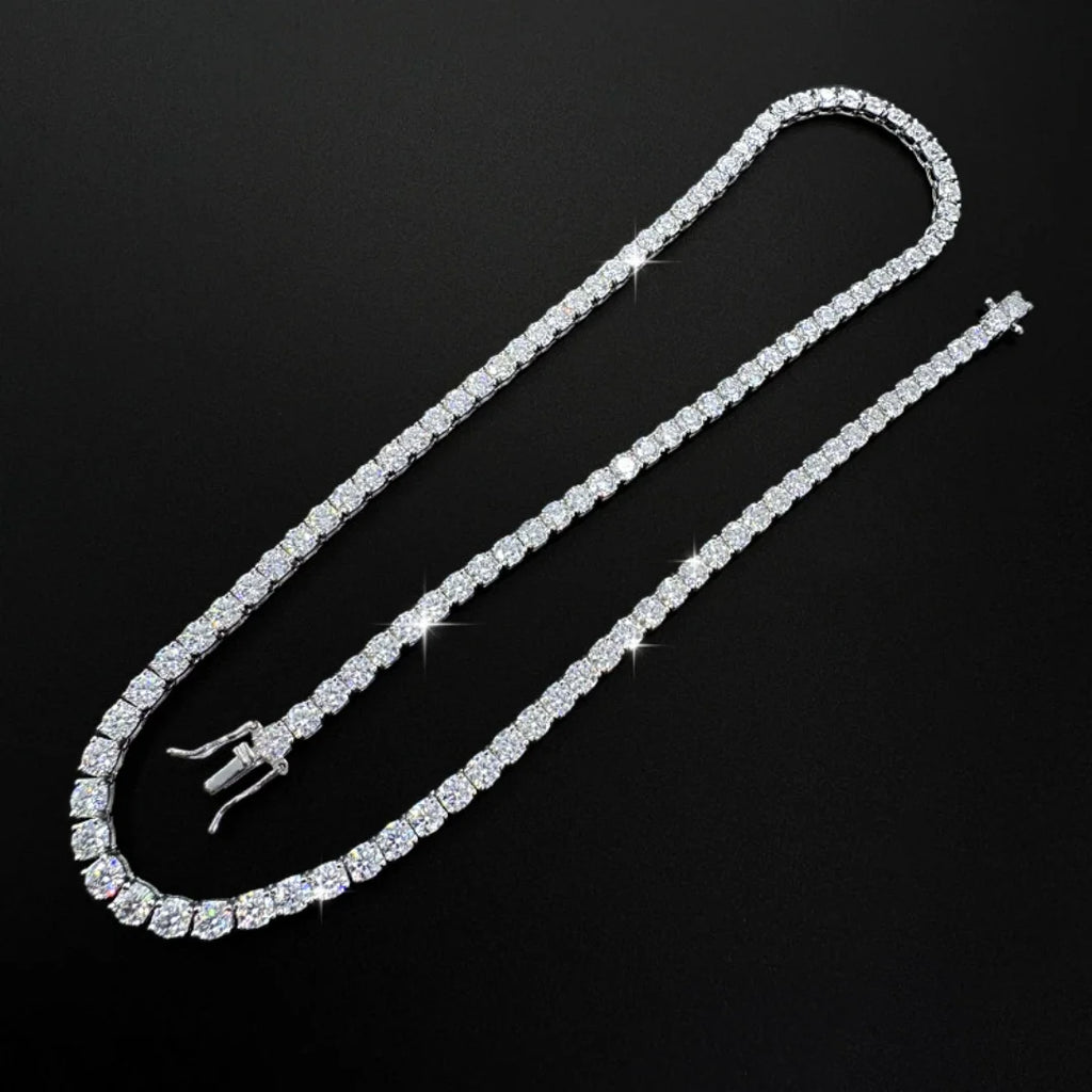 Diamond tennis necklace on a black background