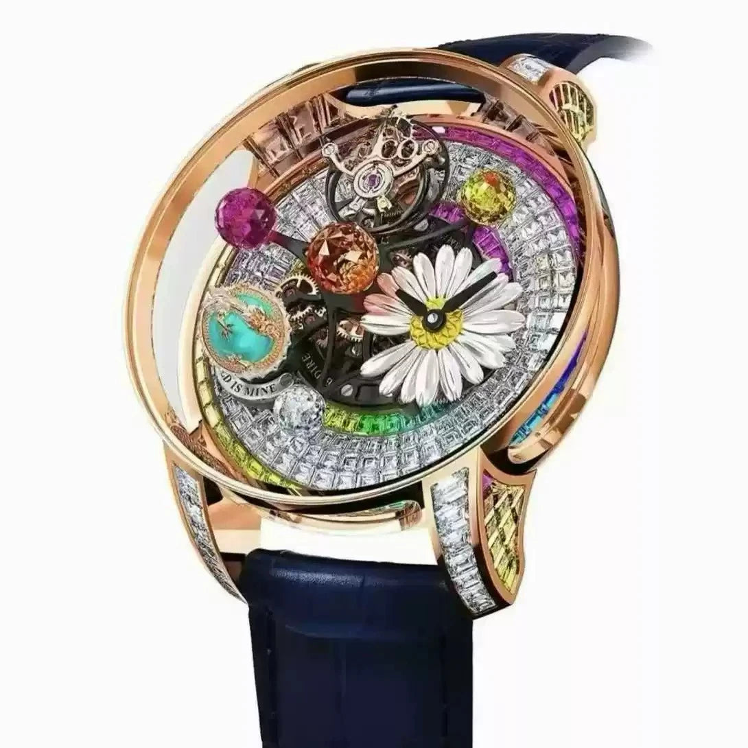 Customized limited edition celestial tourbillon watch,mechanical full disc rotatable watch,dual movement,small ugly orange watch
