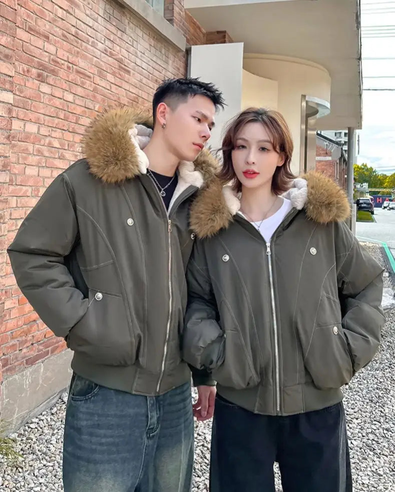 Vexaroa Fur Collar Hooded Parka Padded Winter Coat