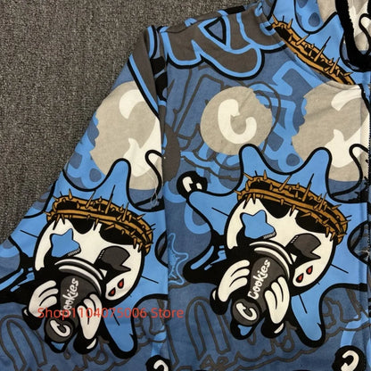 Mens Glo Gang Zip Hoodie Streetwear Cartoon Graffiti Design Soft Cotton Casual Fashion Sweatshirt