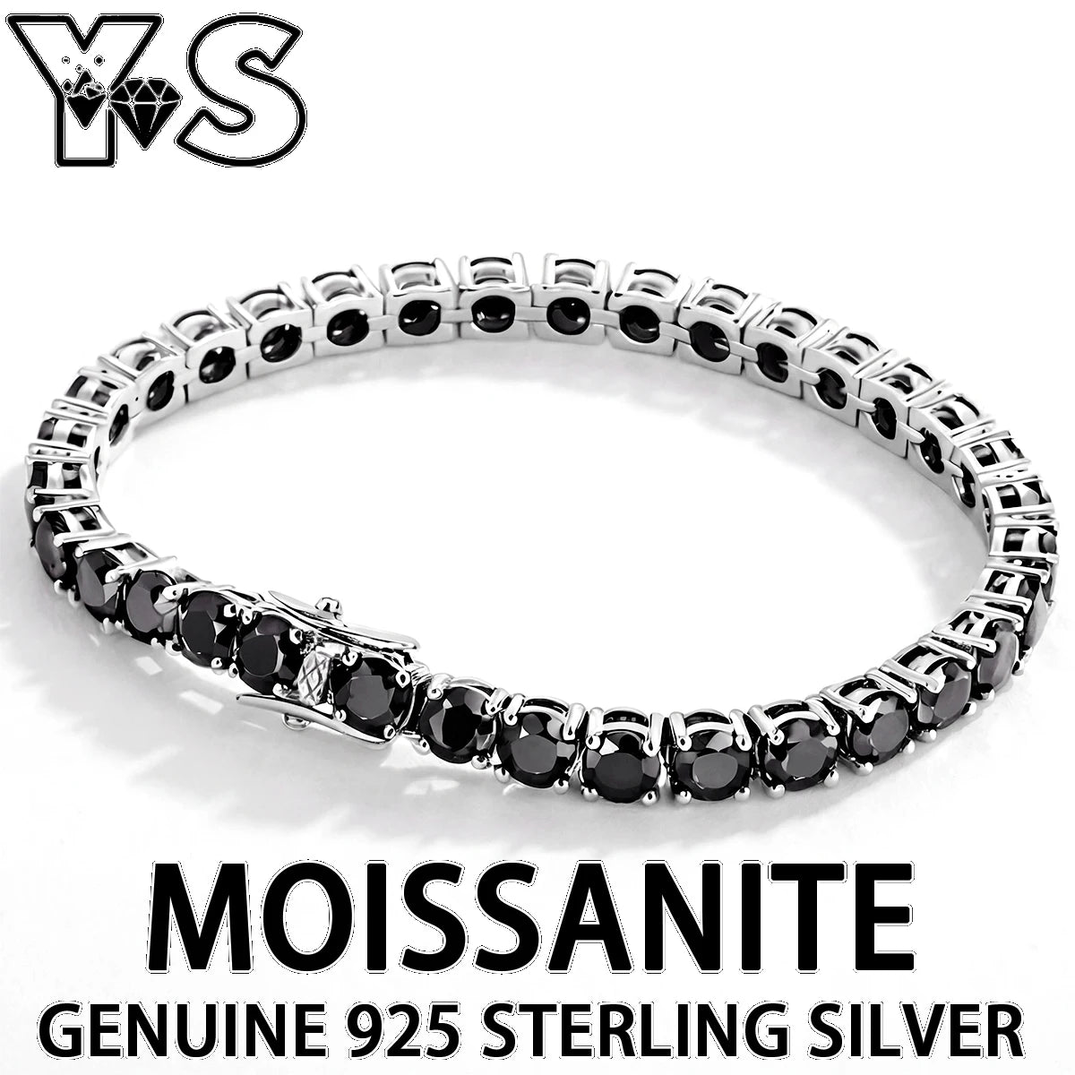 S925 Sterling Silver Black Moissanite Tennis Bracelet Full Paved Vexaroa — product image