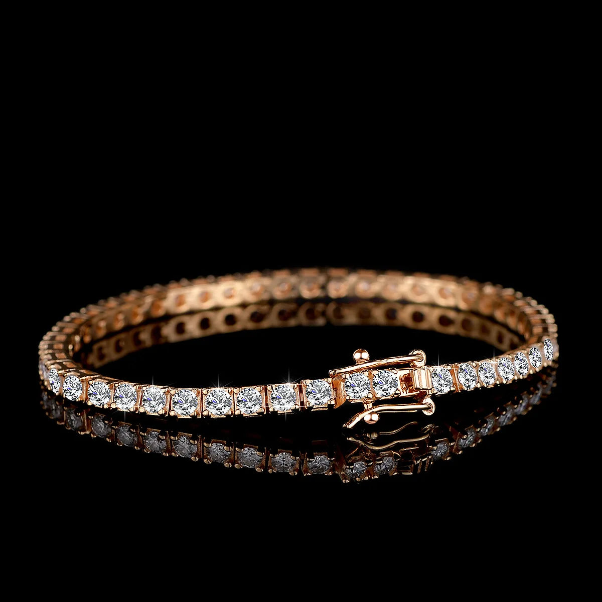 Rose gold bracelet with diamonds on a black background