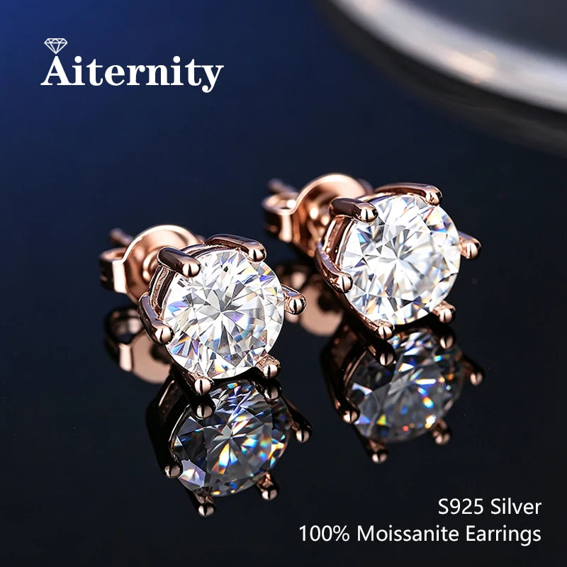 100% Real Sterling Silver S925 Moissanite Earrings Stud With 2 Certificate D VVS1 Pass Diamond Testing Pen For Women Men Jewelry