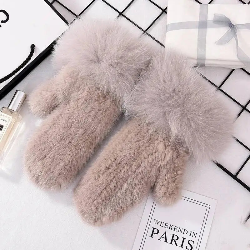 Women's Real Mink Fur Gloves Fox Fur Cuffs Winter | Vexaro