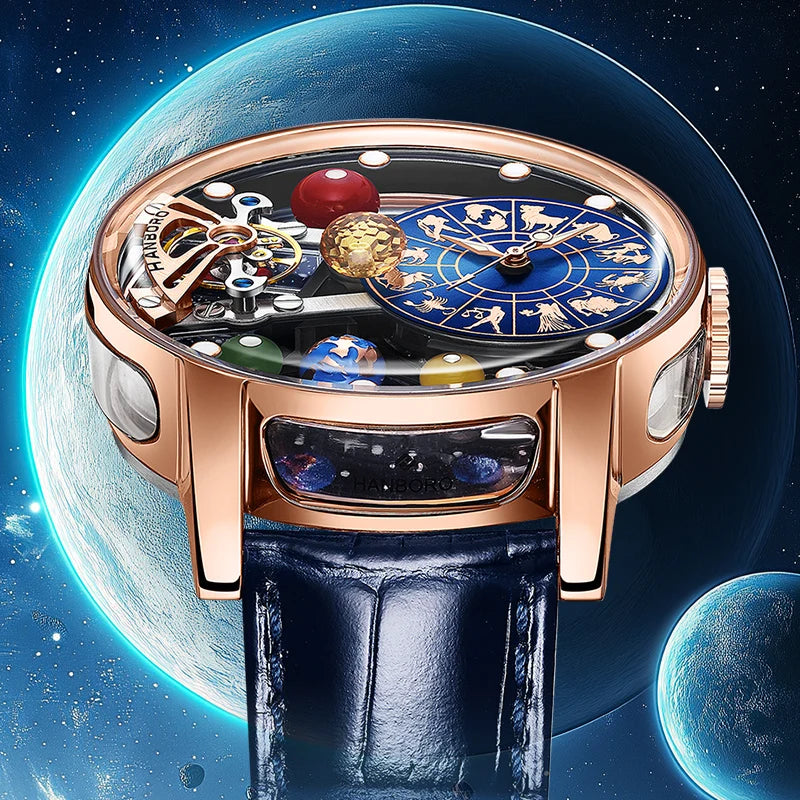 Vexaroa Starry Sky Skeleton Automatic Watch, Luminous Men's Steel