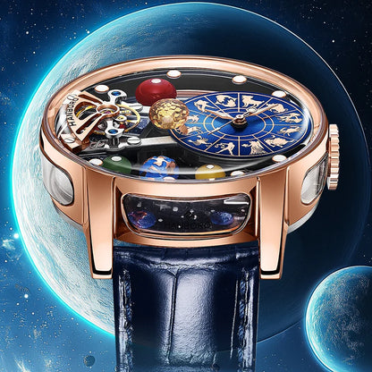 Vexaroa Starry Sky Skeleton Automatic Watch, Luminous Men's Steel