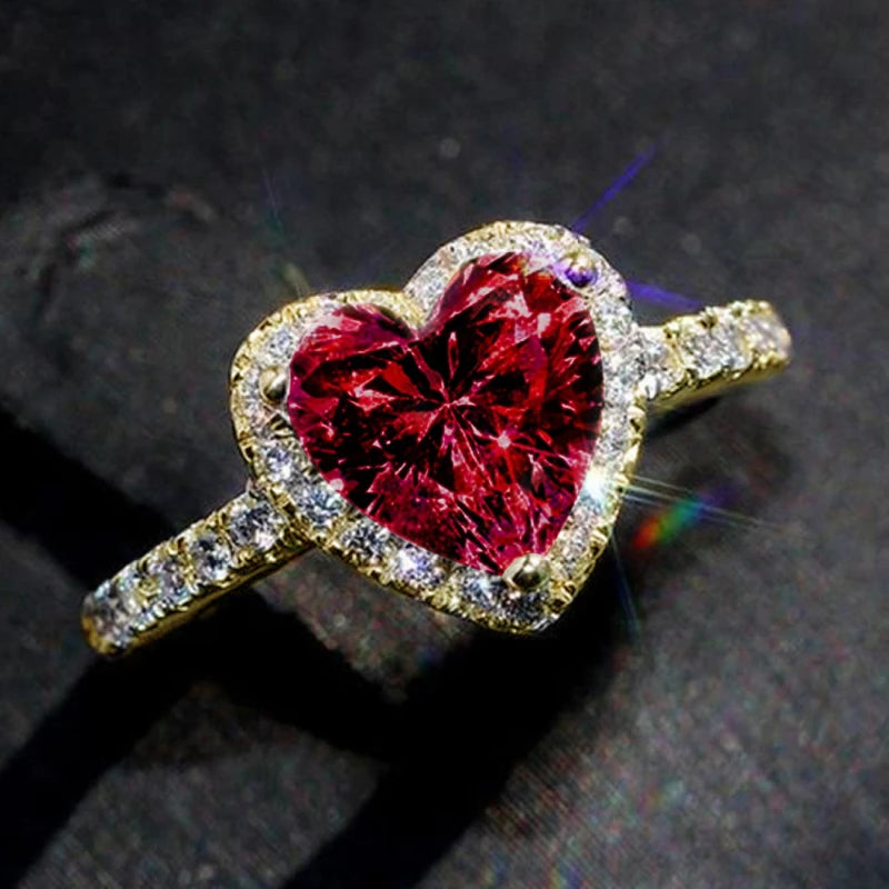 Vexaroa Heart CZ Engagement Ring with Red or White Stone