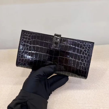 Men's High-Gloss Genuine Crocodile Skin Long Wallet | Alligator Bifold | Vexaroa