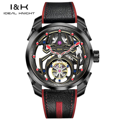 IDEAL KNIGHT Real Tourbillon Men's Watches High-Grade Fully Hollowed Spider Pattern Cool Dial Top Luxury Mechanical Watches 6802