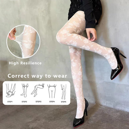 1 Pair of Women's Anti-Tear Pantyhose Highly Stretchy, Breathable, and Comfortable Featuring a Rose Pattern Design