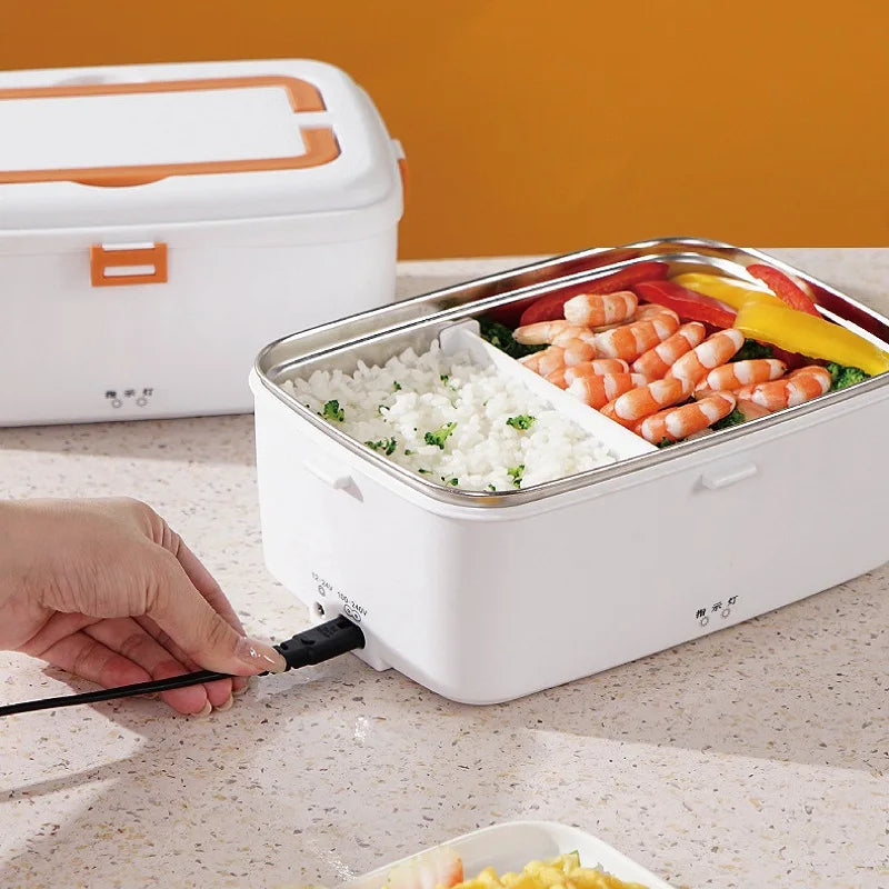 110V/220V/12V Car Home Electric Heating Lunch Box 304 Stainless Steel Food Heating Insulation Container Portable Picnic Box 1.8L