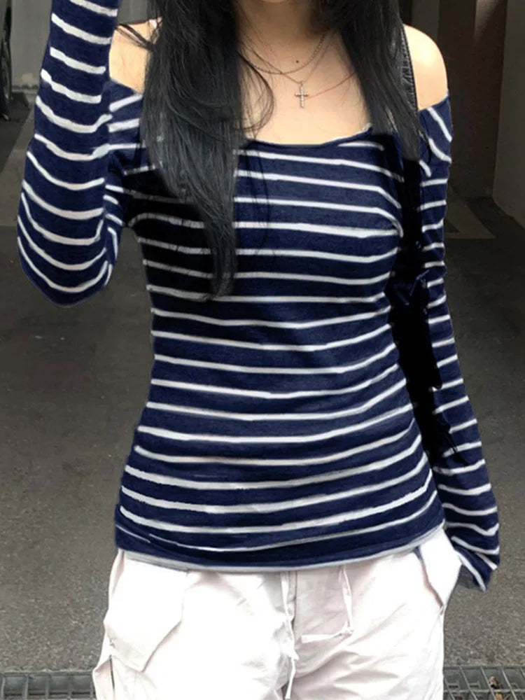 Vexaroa Womens Y2K Striped Long Sleeve Top product photo, view 2