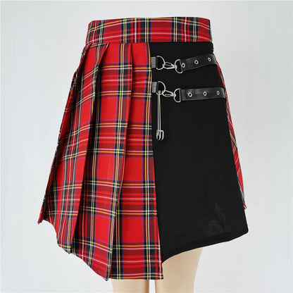 Vexaroa Plaid Pleated Mini Skirt  High Waist Casual