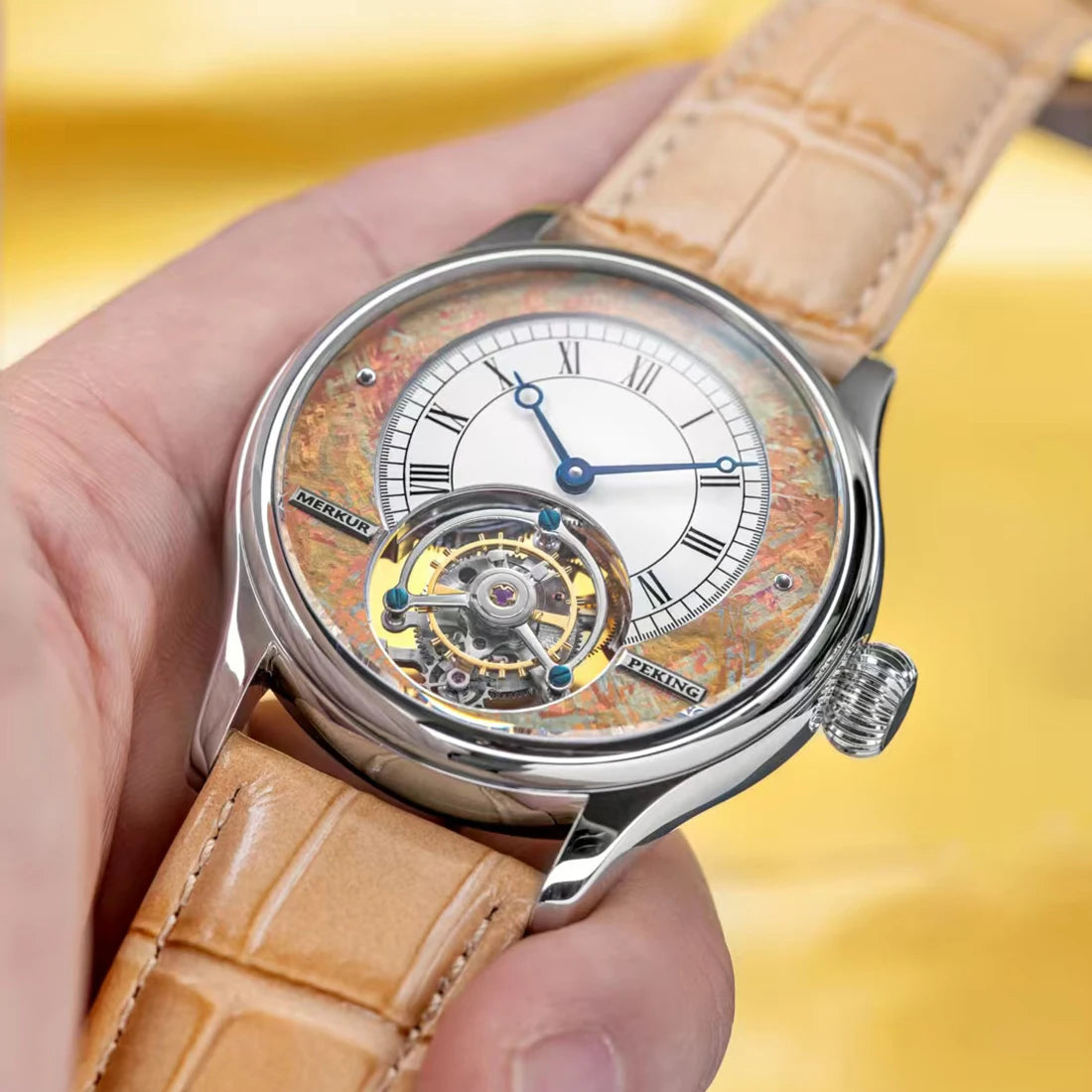 Vexaroa Coaxial Tourbillon Men's Sapphire Watch, Natural Stone Dial