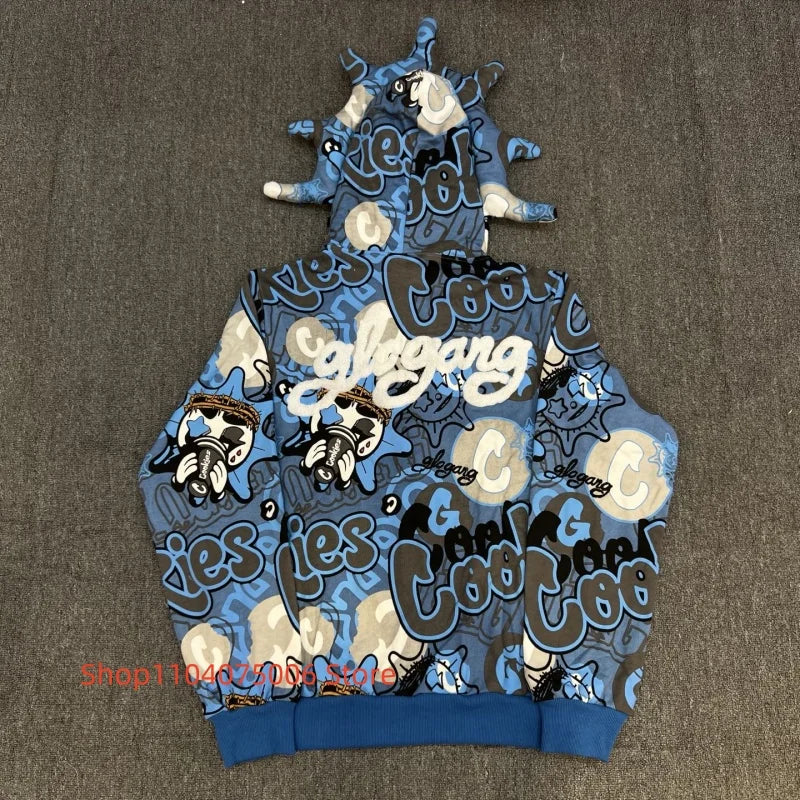 Vexaroa Men's Zip Hoodie Cartoon Graffiti Streetwear — product image