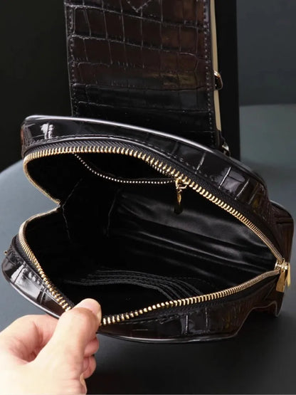 Top Quality Men Crocodile Genuine Leather Chest Bag Travel Flap Crossbody Bag New Fashion Floral Embroidery Strap Shoulder Bags