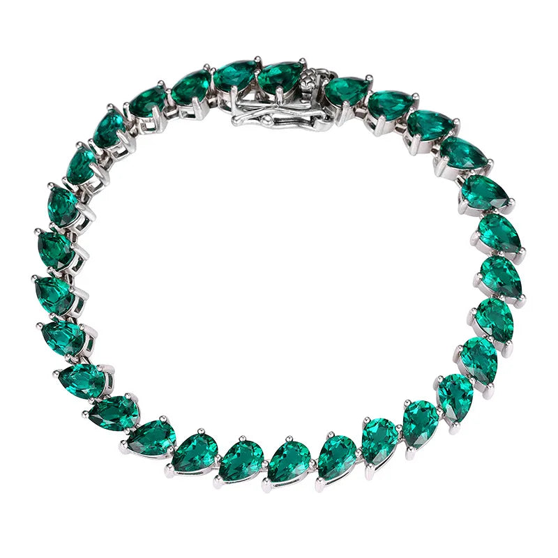 Platinum Pear Green Moissanite Diamond Bracelet | Vexaroa
