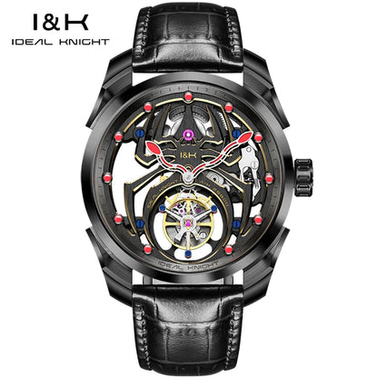 IDEAL KNIGHT Real Tourbillon Men's Watches High-Grade Fully Hollowed Spider Pattern Cool Dial Top Luxury Mechanical Watches 6802