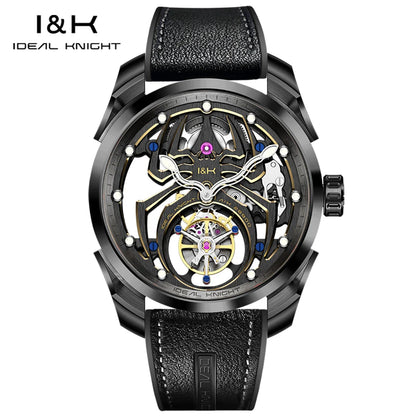 IDEAL KNIGHT Real Tourbillon Men's Watches High-Grade Fully Hollowed Spider Pattern Cool Dial Top Luxury Mechanical Watches 6802