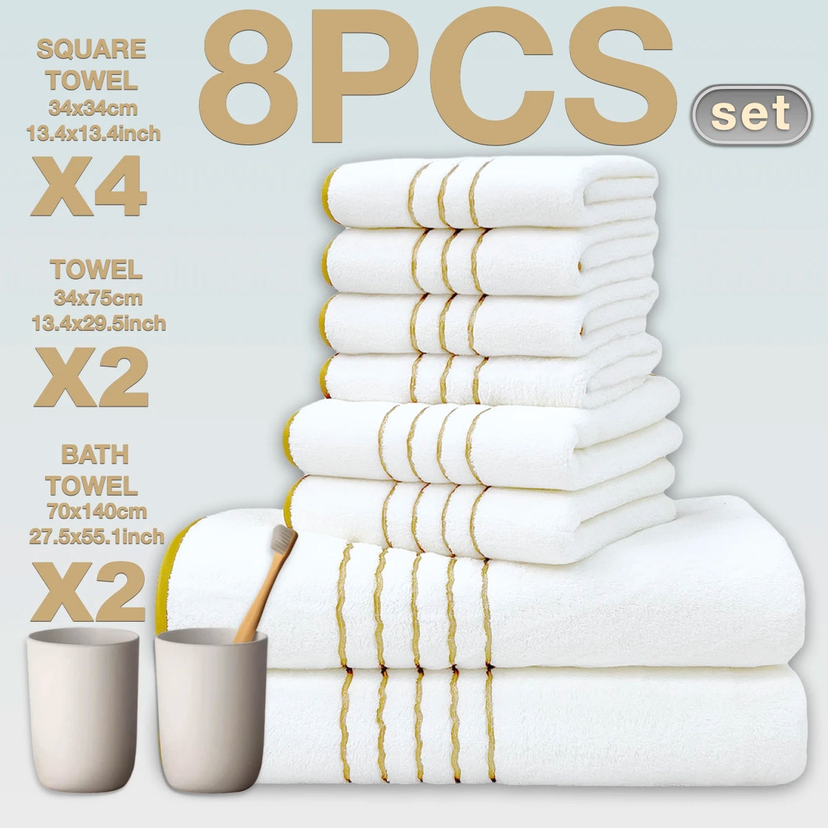 Vexaroa Soft Bath Towel Set with Gold Accents