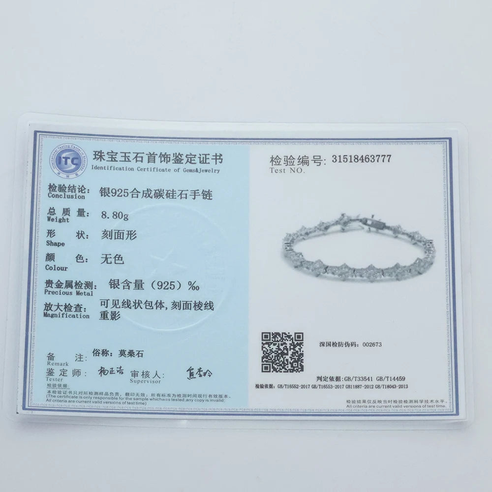 ICEBLING S925 Sterling Silver Moissanite Star Tennis Chain Hip Hop 6mm Iced Out VVS Charm Bracelet with GRA Certificate