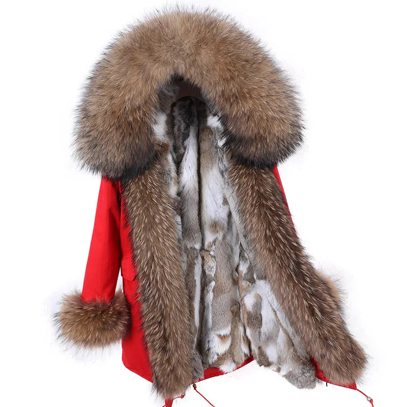 Real Raccoon Fox Fur Collar Parka Women's Coat | Vexaroa