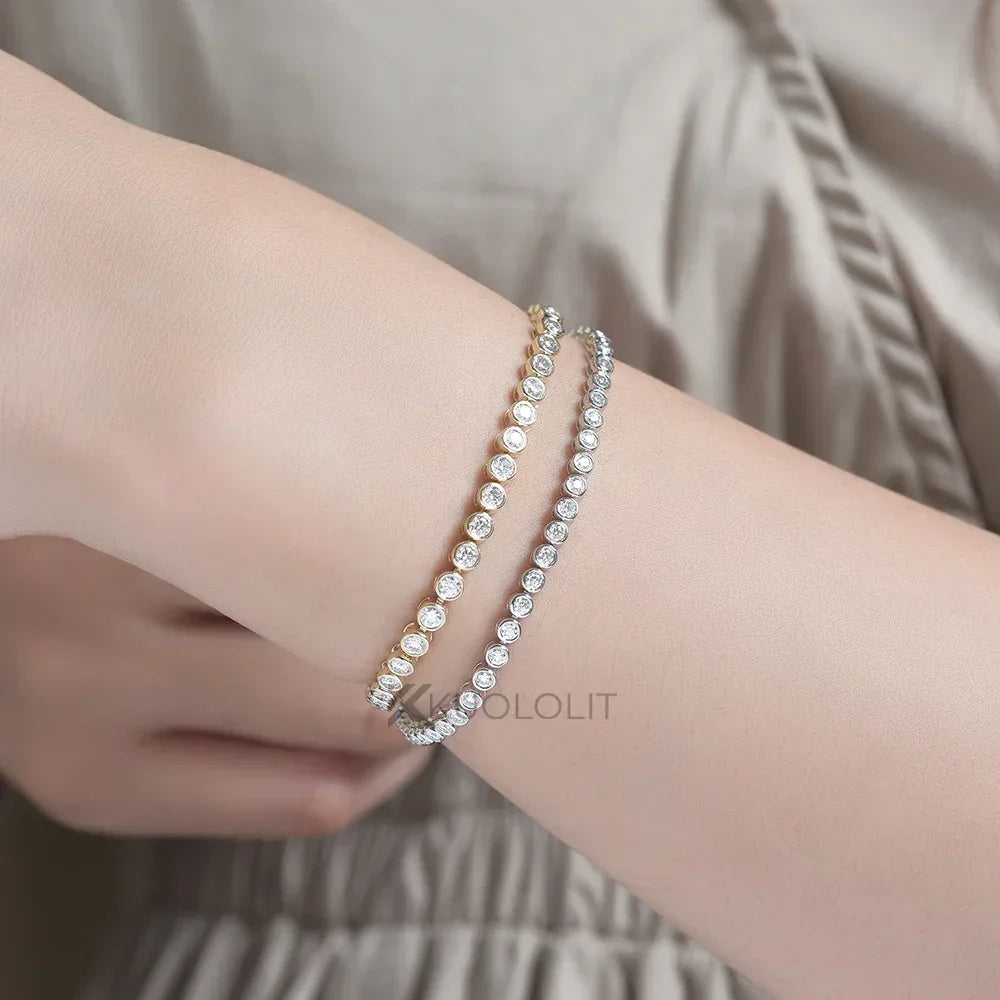 Vexaroa Bezel Set D VVS1 Moissanite Tennis Bracelet | Gold