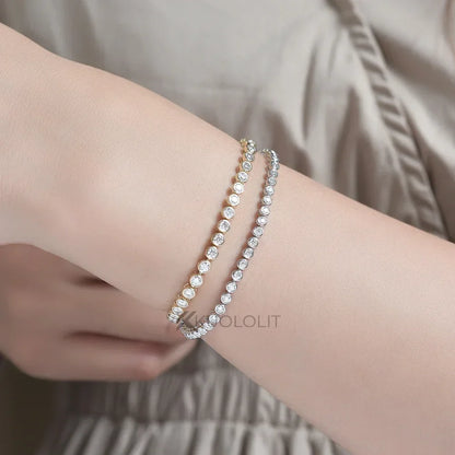 Vexaroa Bezel Set D VVS1 Moissanite Tennis Bracelet | Gold